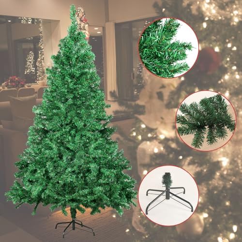 Artificial Christmas Tree, 1000 PVC Tips Full Hinged Spruce Tree with Foldable Metal Stand, Easy Assembly Xmas Tree for Home Office Holiday Party Decoration (Green, 7FT) - Image 3