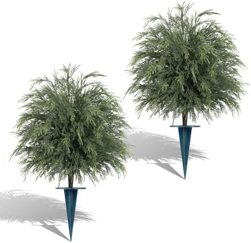 2PCS Arborvitae Cedar Topiary Trees with Spike, Christmas Decor by LivingGreenEveryDayShine