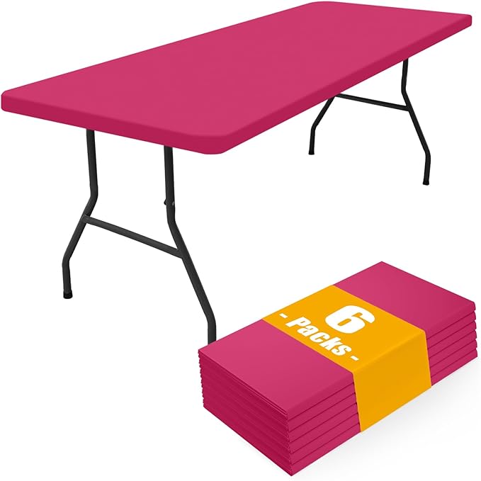 Smiry 6 Pack Rectangle Picnic Table Cloth, Waterproof Elastic Fitted Tablecloths, Washable Polyester Rectangular Patio Table Cover for Camping, Indoor and Outdoor (Fuchsia, 30"x72")