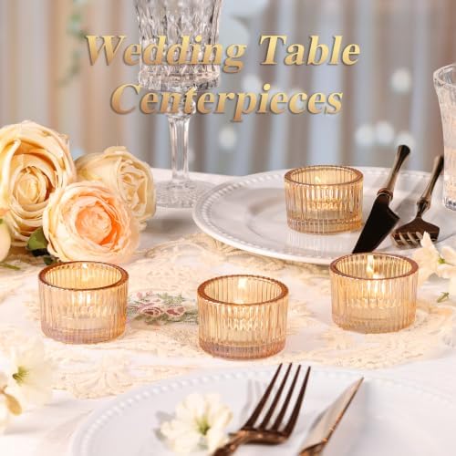 4 Pack Tealight Gold Candle Holders, Votive Tea Light Candle Holder Glass - Image 5