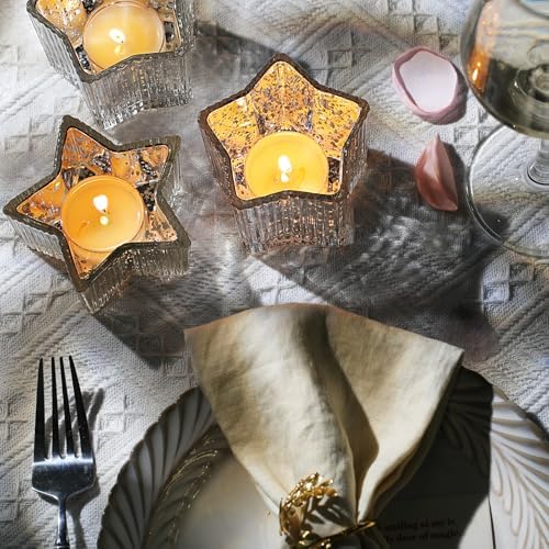 Letine 10pcs Silver Ribbed Star Candle Cups - Assorted Height Tea Light Holders, Votive Candle Holders forWedding, Fall Table Centerpiece, Mercury Glass Lucky Star Jar Decor(Tall 2.44", Short 1.57") - Image 4