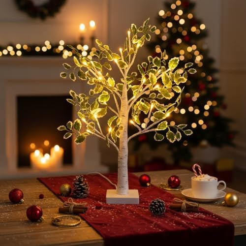 Lighted Birch Trees with Green Leaves for Indoor Decor, 2ft Light Up Tree Lamp with Timer, Fairy Light Spirit Tree for Christmas, Office, Wedding, Home Decorations, USB/Battery Powered - Image 5