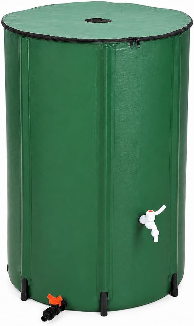 132 Gallon Collapsible Rain Barrel, Portable Rainwater Collection System, Water Storage Tank, Rain Catcher Barrel with Two Spigots and Overflow Kit, Rain Water Barrel Collector for Garden, Green