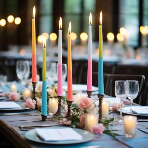 Pastel Taper Candles Set of 6 Rose Scented Candle Sticks Hand Poured Smokeless Two Tone Double Color Design 10 inch Long Candle for Wedding Dining Housewarming Gift Holiday Home Decor - Image 2