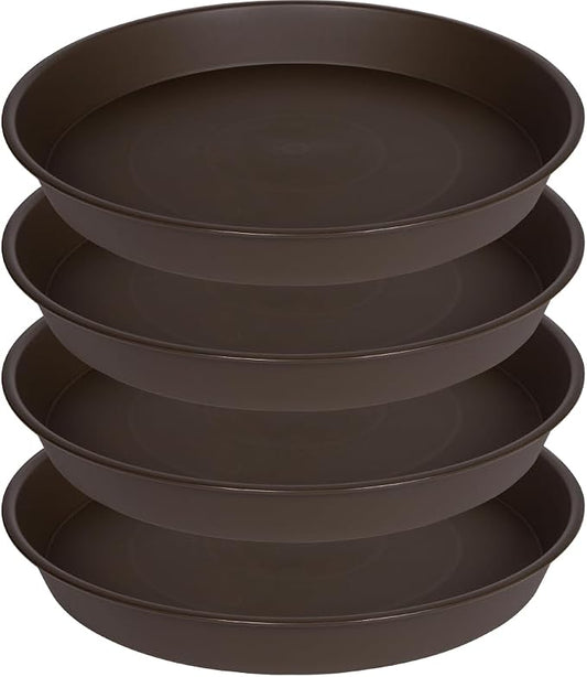 4 Pack of Bird Bath Bowl 18 19 inch, 2.7" Depth, 20 21 22 23 24 25 26 inch Heavy Duty BirdBath Bowls only, Plastic Round Large Plant Saucer Dish for Garden (19", Brown)