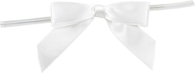 Reliant Ribbon 5171-03003-2X1 Satin Twist Tie Bows - Small Bows, 5/8 Inch X 100 Pieces, White