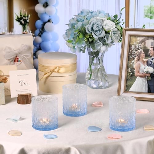6 Pcs Blue Gradient Votive Candle Holders Glass Tea Light Candles Holder - Image 3