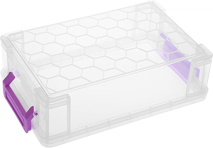 BTSKY 4 Pack Extra Large Plastic Pencil Box Stackable Translucent Clear Pencil Caase Crayon Box Set, Marker Organizer Art Supply Storage Organizer for Gel Pens Pencils Erasers Tape Markers etc(Purple)