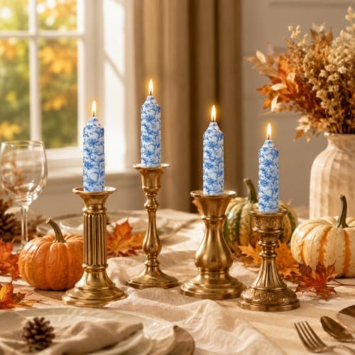 Blue Floral Taper Candles, 5 Inch, Unscented, 4 Pack - Image 2