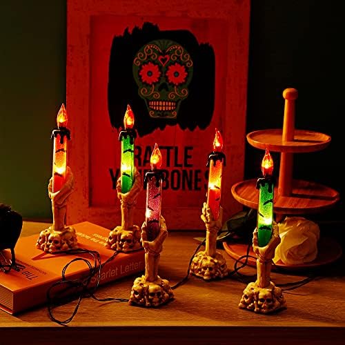 Halloween Decorations, 5 Pack Tabletop Candle Lights with Skeleton Ghost Hand, Waterproof Lighted Yard Stakes, Battery Operated for Light Up Halloween Indoor/Outdoor Garden Decor - Image 5