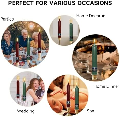 Red Taper Candles Dripless Candlesticks,Gedengni 9inch Short Tapered Candle Green Candle Sticks Christmas Dinner Candles for Thanksgiving Church Holiday Dinner Decor,30-RG - Image 6