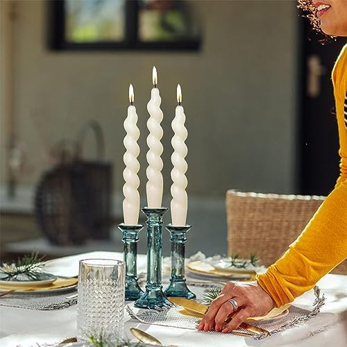 7.5 Inches Spiral Taper Candles Colorful Twisted Candle Dripless Long Candles, Handmade Candlesticks for Wedding Dinner Decor, Set of 4(Cream White) - Image 6