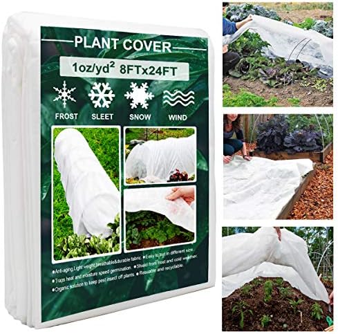 Plant Covers, 8Ft x 24Ft Reusable Floating Row Cover, 1oz Freeze Protection Plant Blankets for Cold Weather, Garden Winterize Cover for Winter Frost Protection, Thickened 1 oz Garden Quilt Cover by FARAER