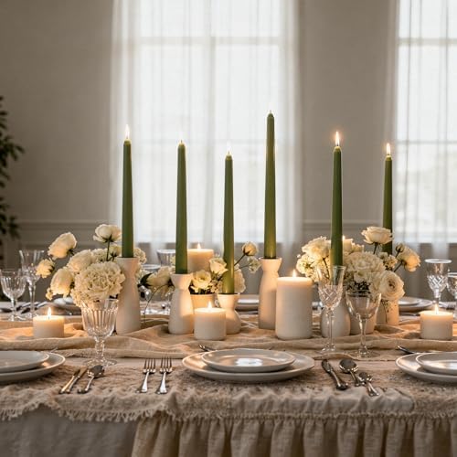 Viyffo Taper Candles, 10 Inch, 12 Pack, Olive Glow – Unscented, Smokeless - Image 4