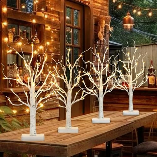 4 Pcs Lighted Birch Tree Battery Powered Tabletop Tree Decorations for Home Fireplace Party Christmas Decorations (22 Inch) by Vanthylit