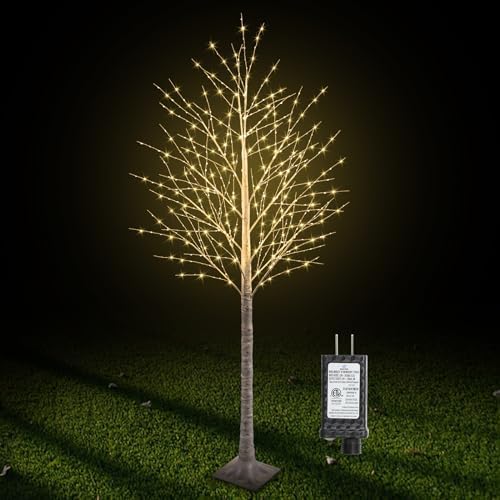 7FT Lighted Birch Tree, 600 LED Warm White Lights by IJG