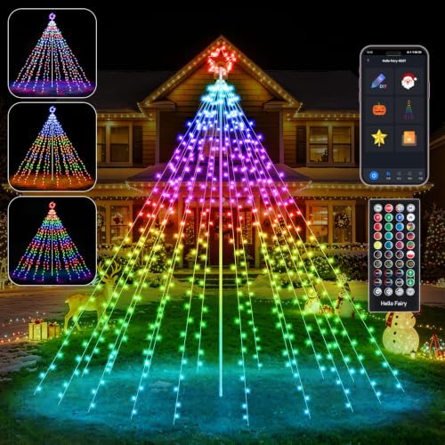 13.5FT Outdoor Smart Christmas Tree Waterfall LED Lights by FANCILLUMA