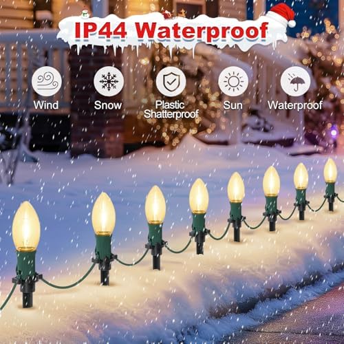 45Ft C9 30 Led Bulbs Christmas Pathway Lights Outdoor, Warm White Waterproof Connectable Christmas Walkway Lights for Driveway, Yard, Lawn, Sidewalk Decorations - Image 3
