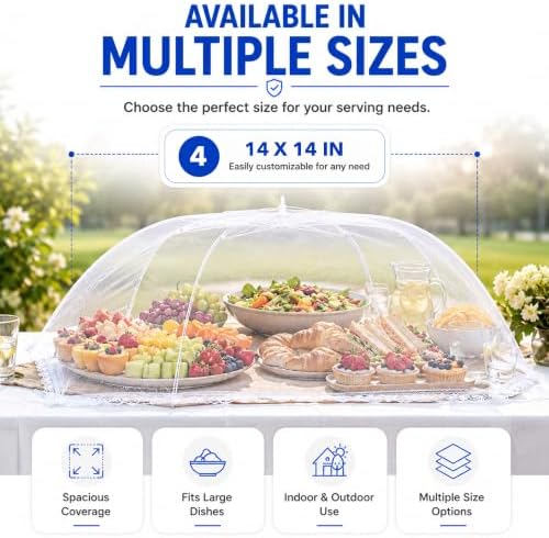 Simply Genius Pop-Up Outdoor Food Covers to Keep Bugs Away - 14 x 14 in, 4 Pack, White - Mesh Food Covers for Picnic & BBQ - Portable Nets for Outside - Image 7