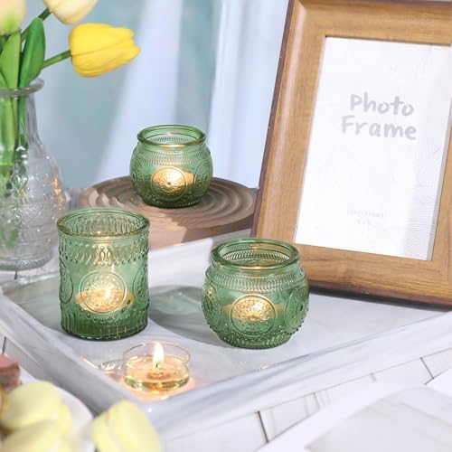 DARJEN 12Pcs Green Votive Candle Holders - Glass Tea Light Candle Holder for Wedding Shower, Candle Holder Bulks for Wedding & Home Table Decor, Vintage Parties Gifts - Image 6