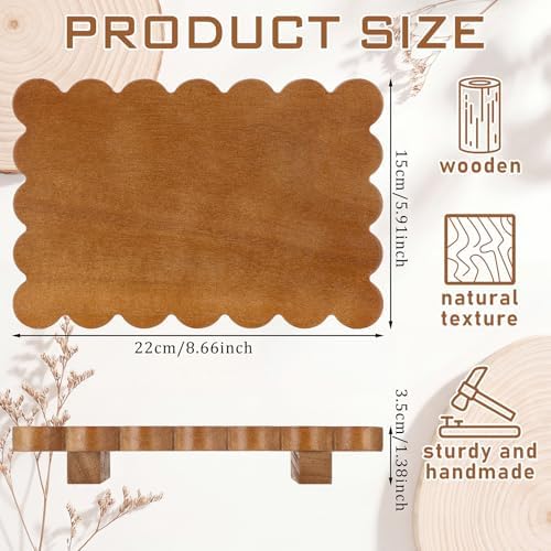 Yookeer Scalloped Wood Riser, Walnut Color, 8.7'' X 6'' X 1.4'', Square - Image 2