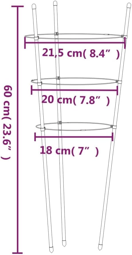Garden Plant Supports with 3 Rings, 5 pcs Green 23.6" Steel Stakes for Climbing Plants, Tomatoes, Cucumbers, Hydrangeas, Peonies