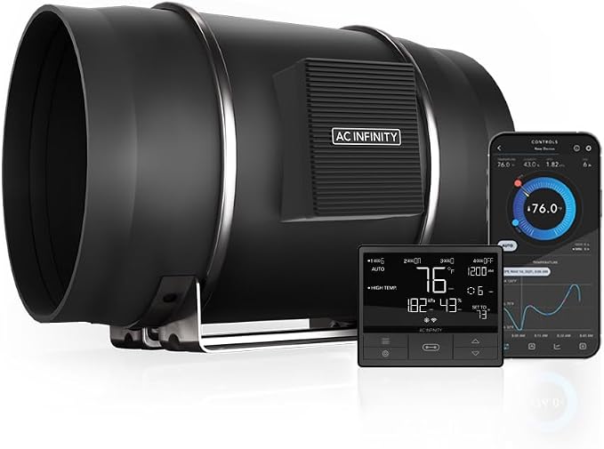 AC Infinity CLOUDLINE PRO T10, Quiet 10” Inline Duct Fan | With Temperature & Humidity VPD Controller, WiFi App Control - Ventilation Exhaust Fan for Heating Cooling, Grow Tents