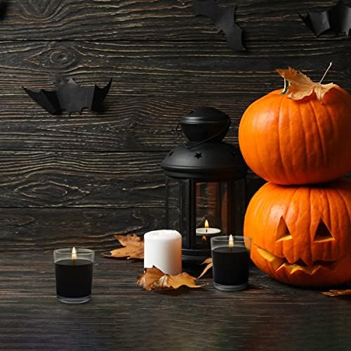 Set of 20 Black Votive Candles for Halloween Pumpkin, Clear Glass Filled Unscented Soy Wax Candle for Dinner Parties, Home Decorations and DIY - Image 3