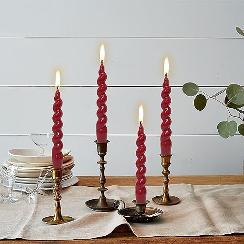 7.5 Inches Spiral Taper Candles Colorful Twisted Candle Dripless Long Candles, Handmade Candlesticks for Wedding Dinner Decor, Set of 4(Red) - Image 6