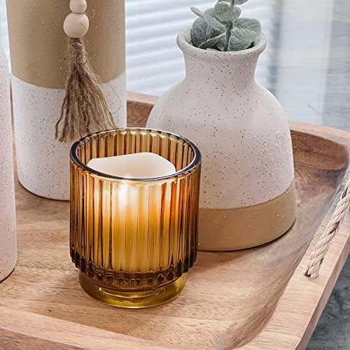 Kate Aspen Vintage Glass Tealight & Amber Votive Candle Holders (Set of 6) Rustic Fluted Candle Holder Set, Boho Home Decor, Wedding Table Centerpieces, Farmhouse Kitchen Table Decor - Image 4