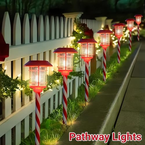 6 Pack Dual Use Solar Christmas Path Lights Outdoor, Hanging Lantern Solar Garden Light with Edison Bulb, Xmas Pathway Markers, Auto On/Off Candy Cane Lights for Patio Yard Walkway Driveway - Image 3