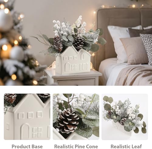 Small Christmas Tree Table Decorations, Artificial Mini Christmas Tree with Pine Cones, Christmas Plants Decorations in Ceramic Pot, Tabletop Ornaments for Home Indoor Fireplace Dining Table Decor - Image 3
