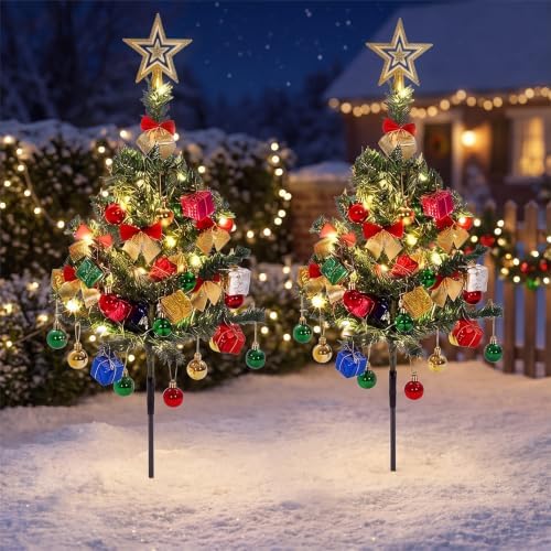 2 Set 30 Inch Christmas Tree Garden Stake Lights Outdoor Decorations - Image 6