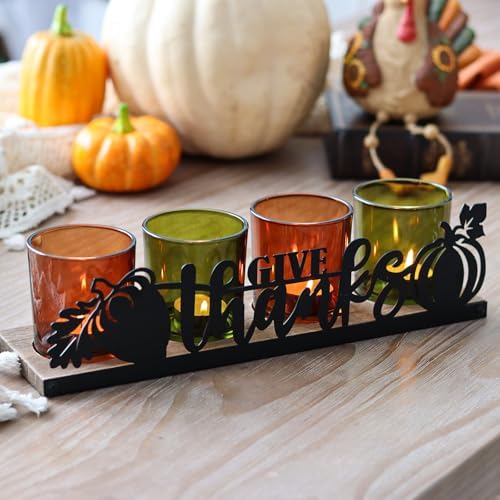 Thanksgiving Centerpieces Glass Tealight Votive Candle Holder Include 1 Candle Tray & 4 Candle Holders Fall Thanksgiving Table Decorations Indoor by Unknown