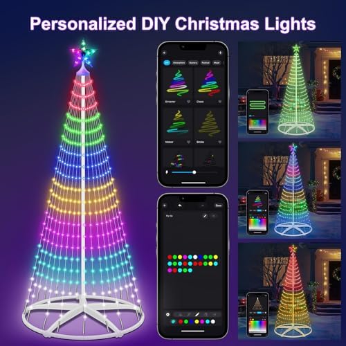 7.5FT Smart LED Christmas Cone Tree Lights, Lighted Outdoor Christmas Tree with Timer Remote & APP Control, DIY RGB Color Changing Light Show with Music Sync for Indoor Outside Xmas Decorations - Image 4