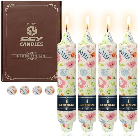 Printed Taper Candle Dripless Candlesticks - Gedengni 4pcs Cute Flower Handmade Candles Short Candle Sticks 7inches Floral Tapered Candles for Home Party Wedding Dinner,18-CUTFLW by Gedengni