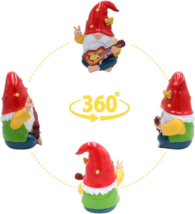 Hippie Garden Gnome Statue,Funny Gnome Figurine with Guitar -9.3‘’ Outdoor Resin Lawn Ornament,Unique Gift for House,Lawn,Patio and Porch, Gifts for Garden Lovers