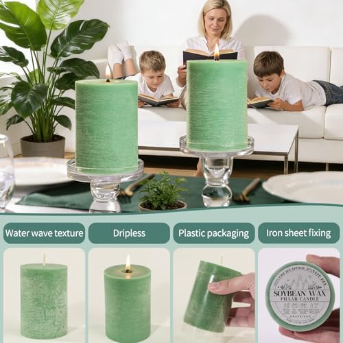 Sage Green Pillar Candles 6 Pack,2.8x4 Inch Unscented Soy Wax - Image 6