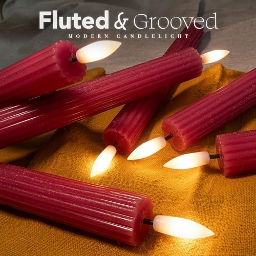 12 Pack, 10" LED Flameless Pink Fluted Ribbed Grooved Taper Candles with 2 Remotes & 24h Timer Memory, On/Off Button, Dimmable, Flicker Mode, Battery Operated, Christmas Menorah Wedding - Image 2