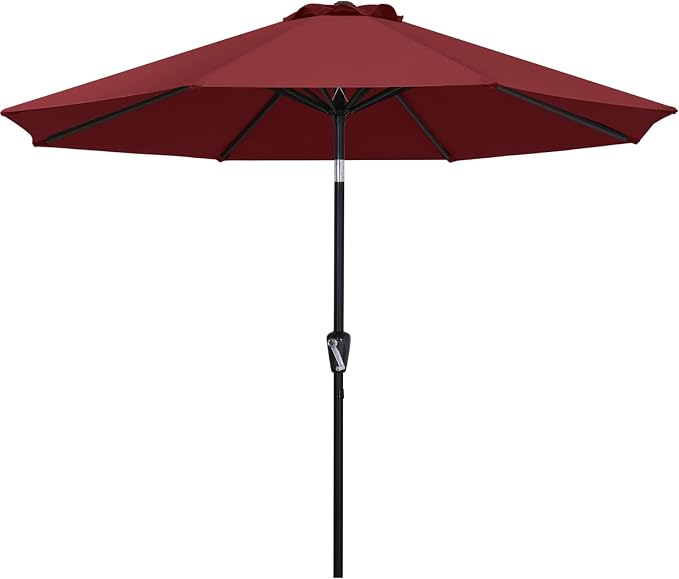 ABCCANOPY 9FT Outdoor Patio Umbrella, 8 Ribs Table Umbrella w/Crank for Easy Set Up, Suitable for Garden, Lawn, Deck & Backyard (Burgundy)