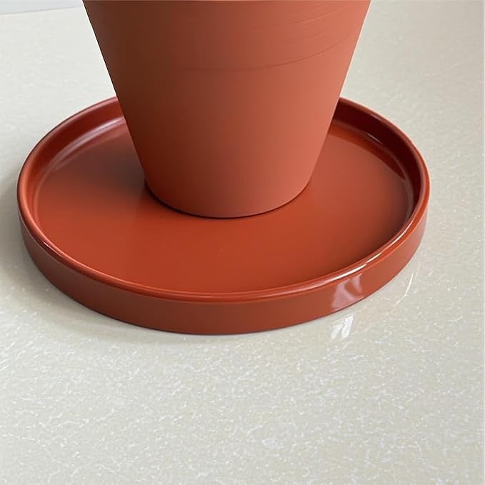 Yukfona Ceramic Plant Saucer Tray 1 Pcs 8 Inch Red Terracotta, 8.5"OD x8.15"ID x1"Deep| Fits flower pots Bottom≤ 8.15", Heavy Duty Glazed Round Planter Drip with Catch Basin for Indoor Outdoor Plants