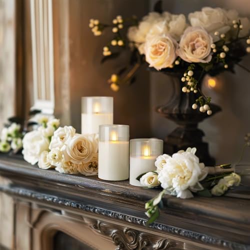 Amagic White Ribbed Glass Flameless LED Pillar Candles with Remote Timer - Image 4