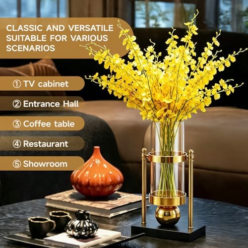 taotanra- Glass Vase Candle Holder Decor Gold Metal Frame with Black Base, Decorative Vase for Living Room & Dining Table - Image 3