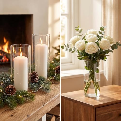 Hurricane Candle Holders, Clear Glass Cylinder Centerpieces Vases, Pillar Candle Sleeves for Wedding, Table Decoration Centerpiece Floral Room Home, Dining Room Decor 6 Pieces - Image 7