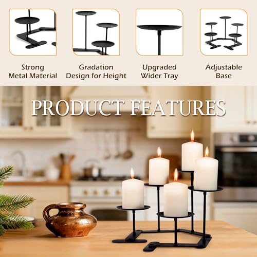 Adjustable 5-Pillar Metal Candelabra, Matte Black Candle Holder - Image 6
