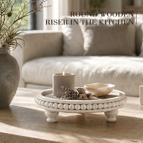 EOSAHR Beaded Wood Riser, Rustic Pedestal Stand for Kitchen Sink, Whitewash - Image 4