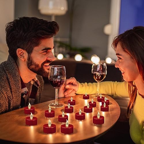 Flameless LED Tea Light Candles, Battery Operated Flickering Electric Fake Candles Bulk, 24 Pack Powered Votive Tealights Long Lasting 200H+ Bright Red Lamp for Seasonal & Festive Gift Decoration - Image 3