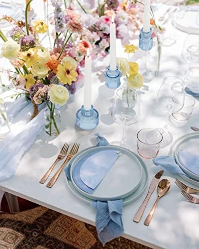Vixdonos Glass Candlestick Holders Tealight Candle Holders for Table Centerpieces, Wedding Decor and Dinner Party (3 Pcs, Light Blue) - Image 5