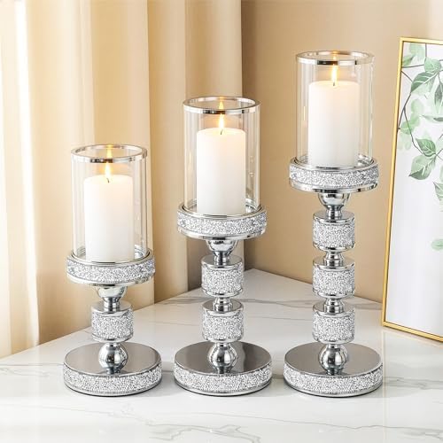 Hurricane Candle Holder, 15.9" Tall Metal Candle Stand, Glass Pillar Holder - Image 2