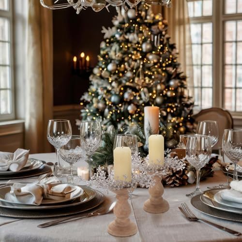 Daifunli 2 Pcs Christmas Candle Rings Silver Berry Wreaths for Pillar 2.25 Inch Silver Berry Candles Holder for Winter Christmas Xmas Wedding Home Rustic Table Centerpiece Decor - Image 4